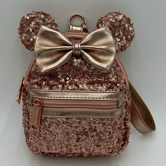 Minnie Mouse Sequin Backpack Wristlet by Loungefly - Briar Rose Gold - Picture 1 of 10